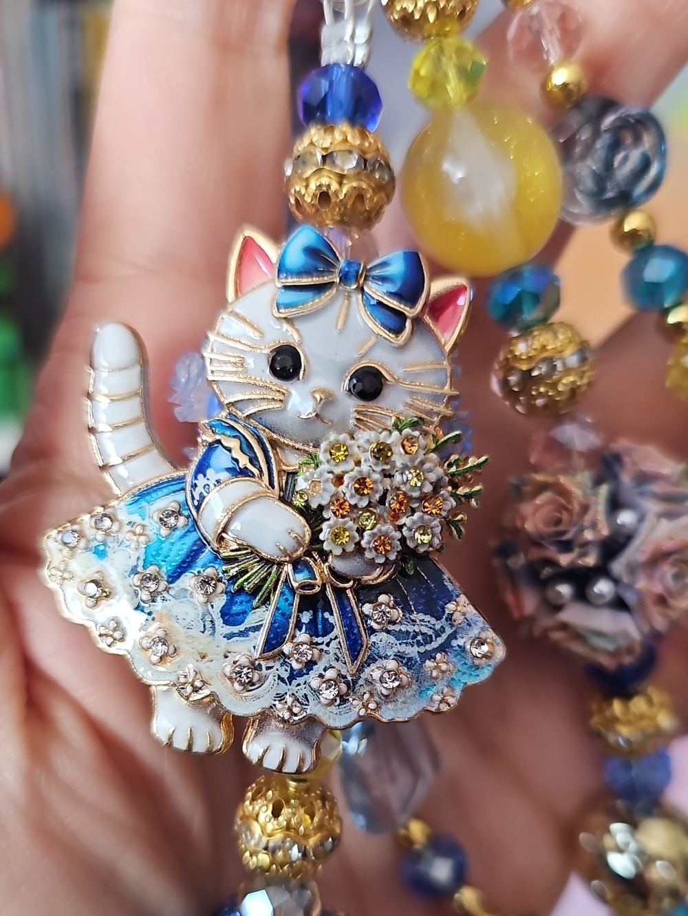 Blue Cat Pendant Purse Charm